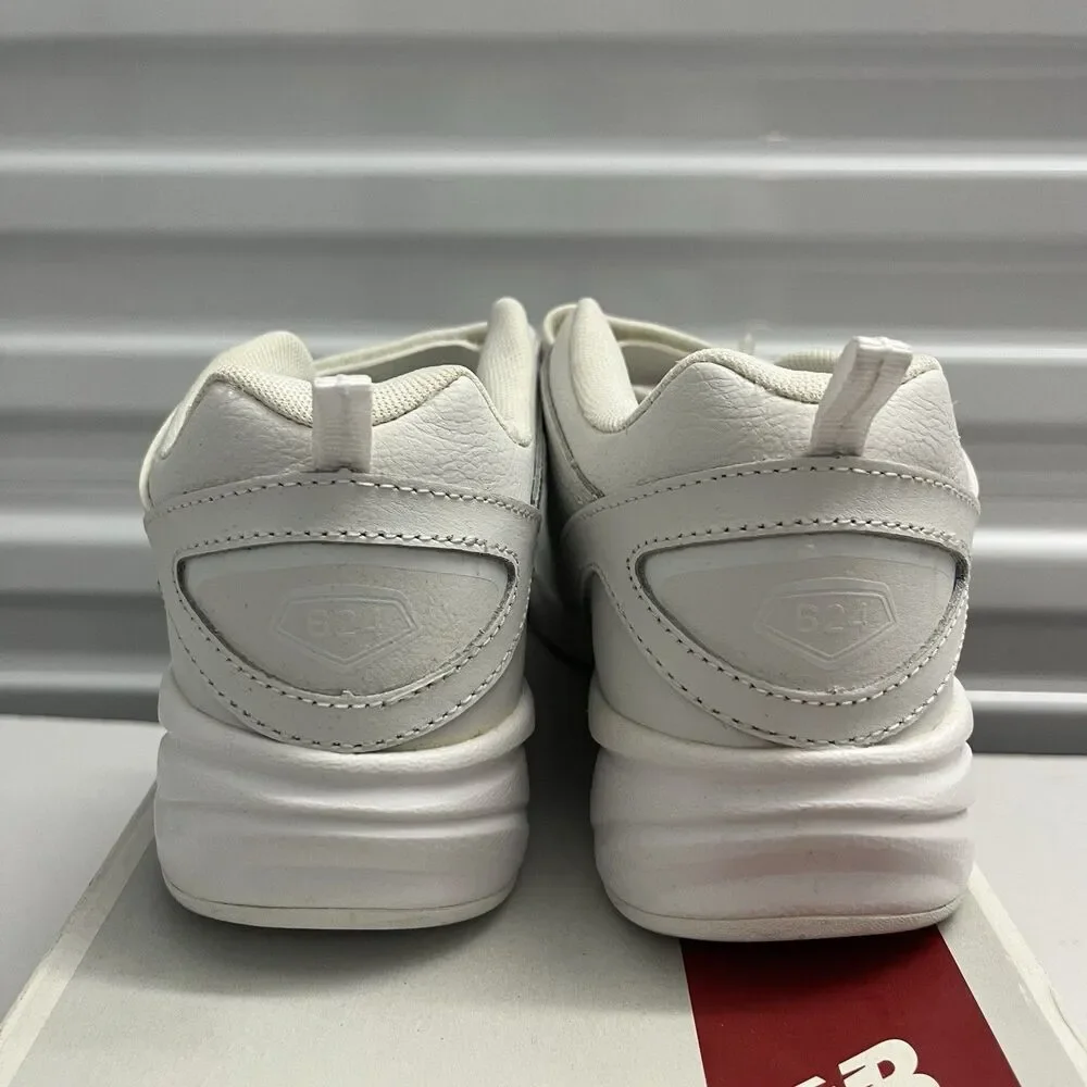 New Balance White 624 SZ 4 X Wide Big Kid Hook Loop Uniform Leather Shoes